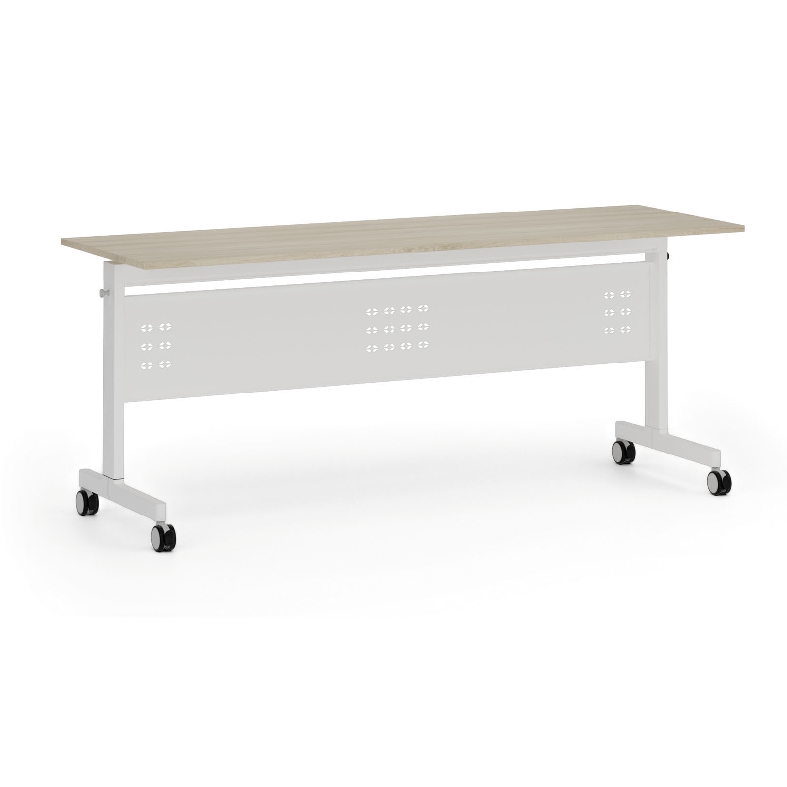 B2B Partner Mobiler Schreibtisch PRIMO MOBI, 180x60 cm, weißes Metallgestell, Eiche natur