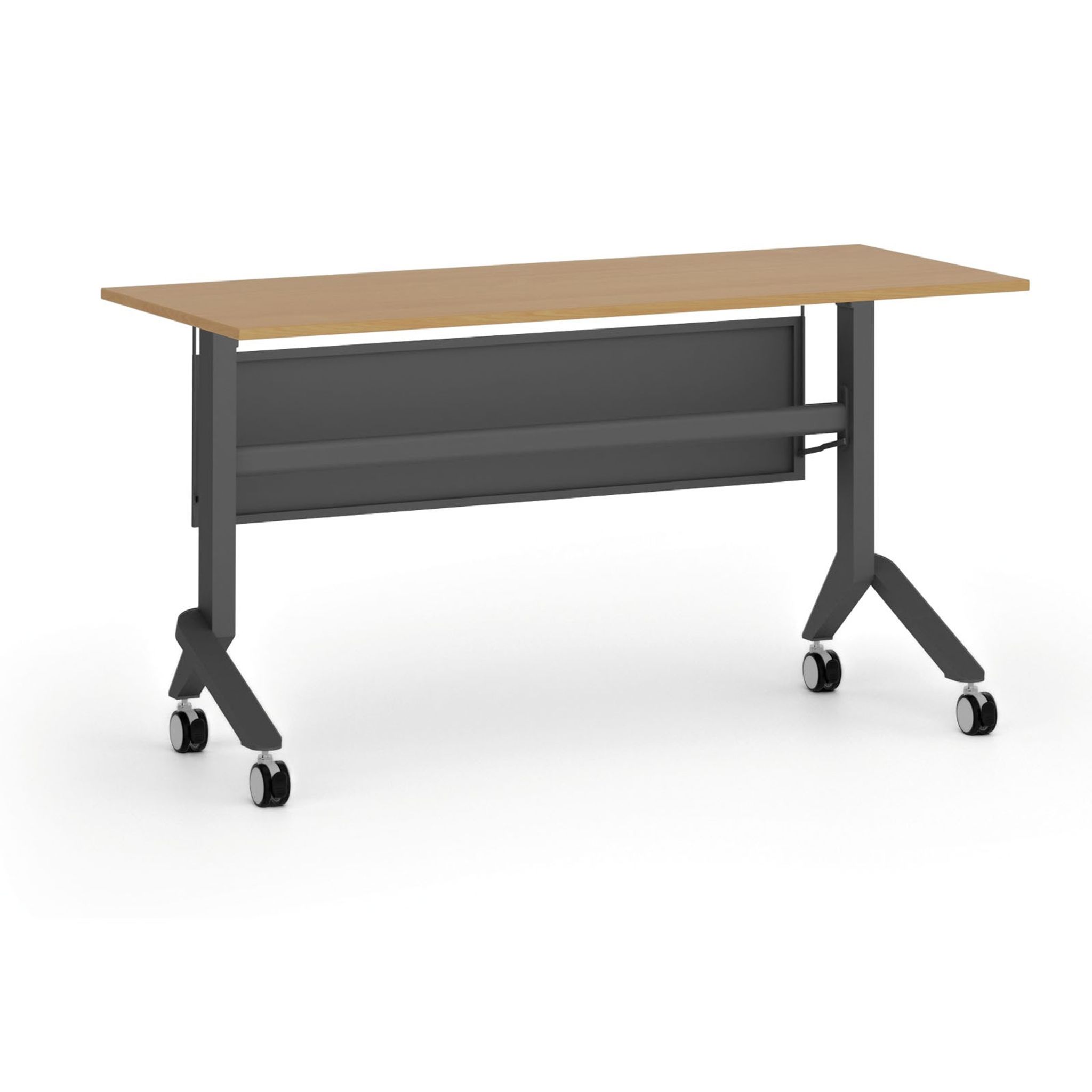 Mobiler Schreibtisch PRIMO MOVE, 140x60 cm, schwarzes Metallgestell, Buche