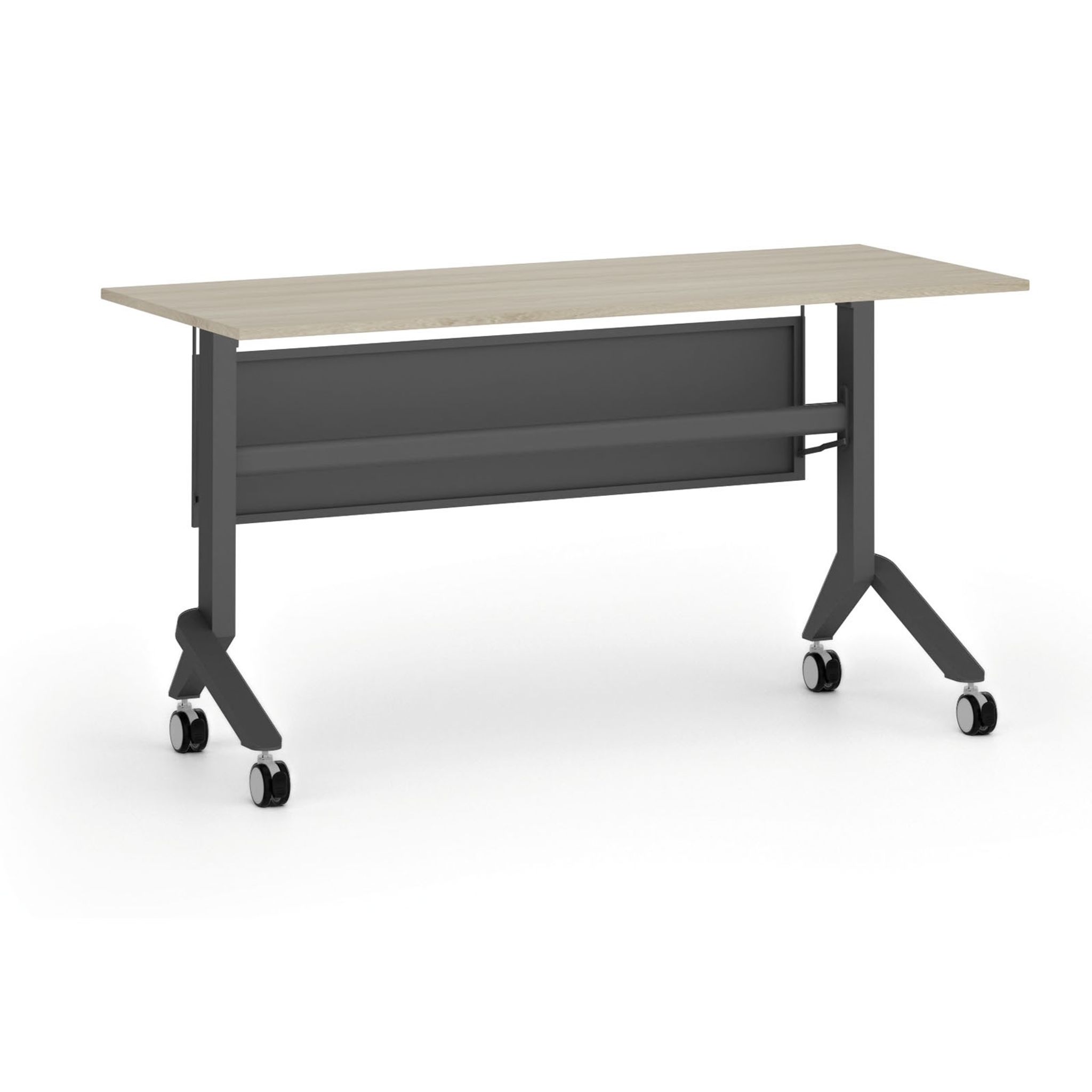 Mobiler Schreibtisch PRIMO MOVE, 140x60 cm, schwarzes Metallgestell, Eiche natur