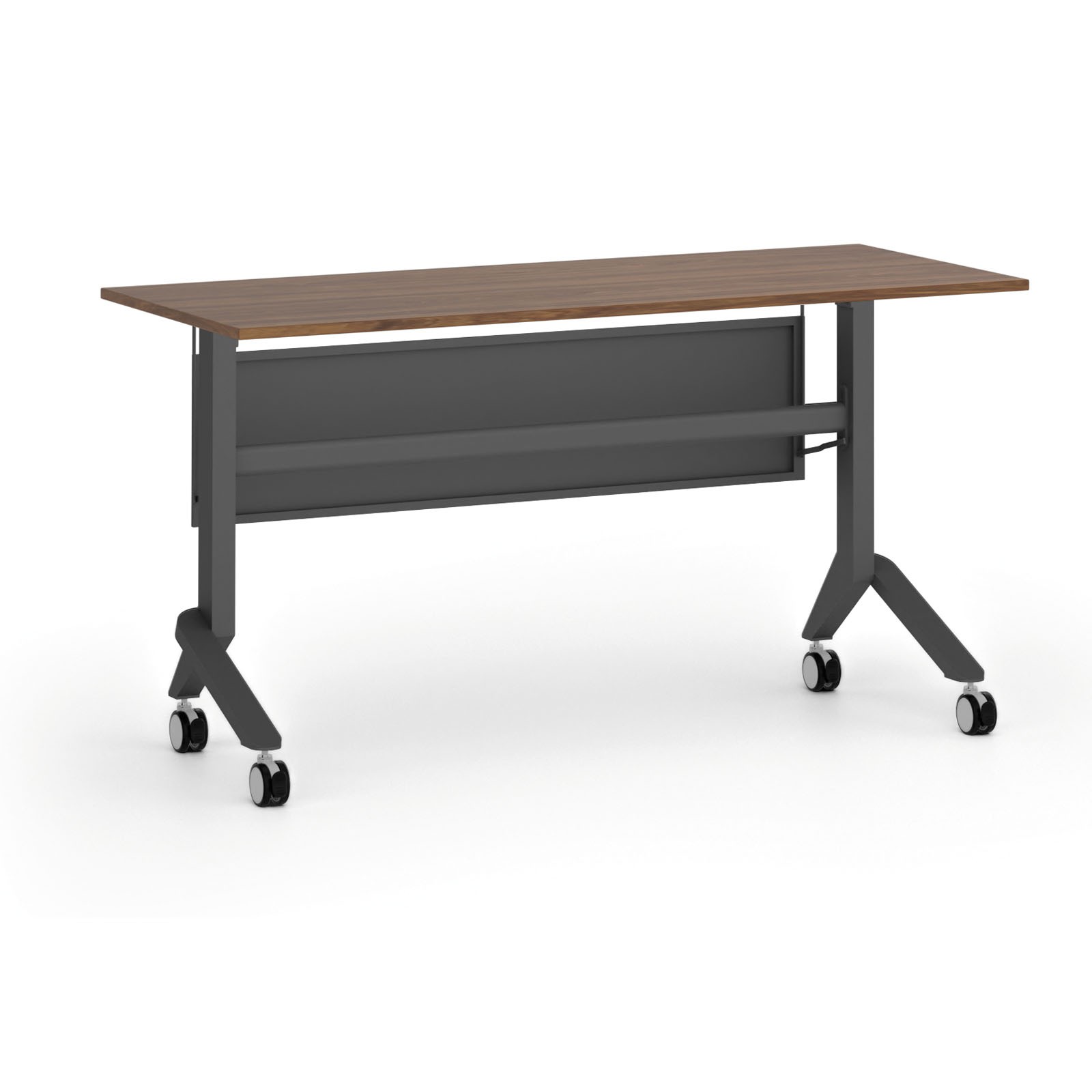 B2B Partner Mobiler Schreibtisch PRIMO MOVE, 140x60 cm, schwarzes Metallgestell, Nussbaum
