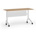 Mobiler Schreibtisch PRIMO MOVE, 140x60 cm, weißes Metallgestell, Buche