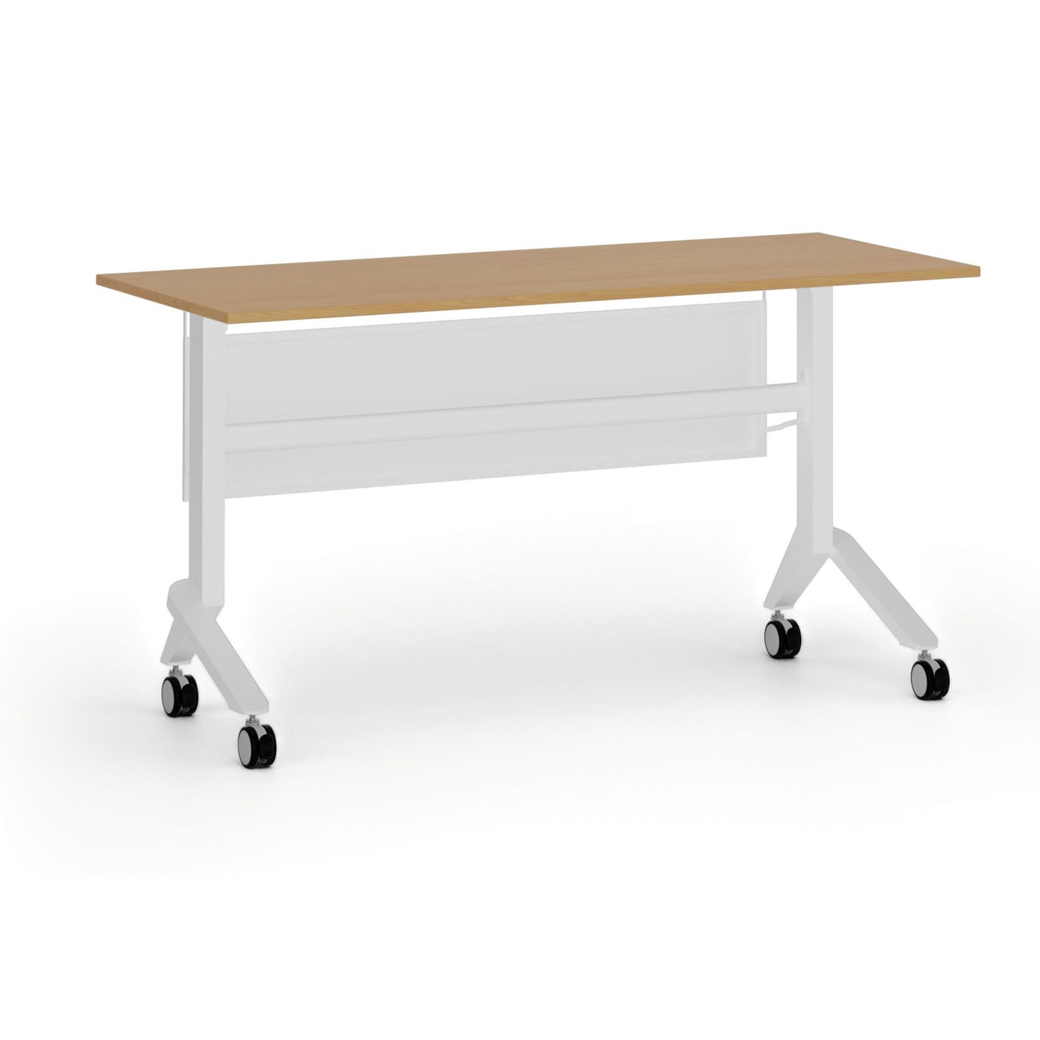 Mobiler Schreibtisch PRIMO MOVE, 140x60 cm, weißes Metallgestell, Buche