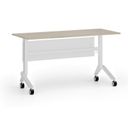 Mobiler Schreibtisch PRIMO MOVE, 140x60 cm, weißes Metallgestell, Eiche natur
