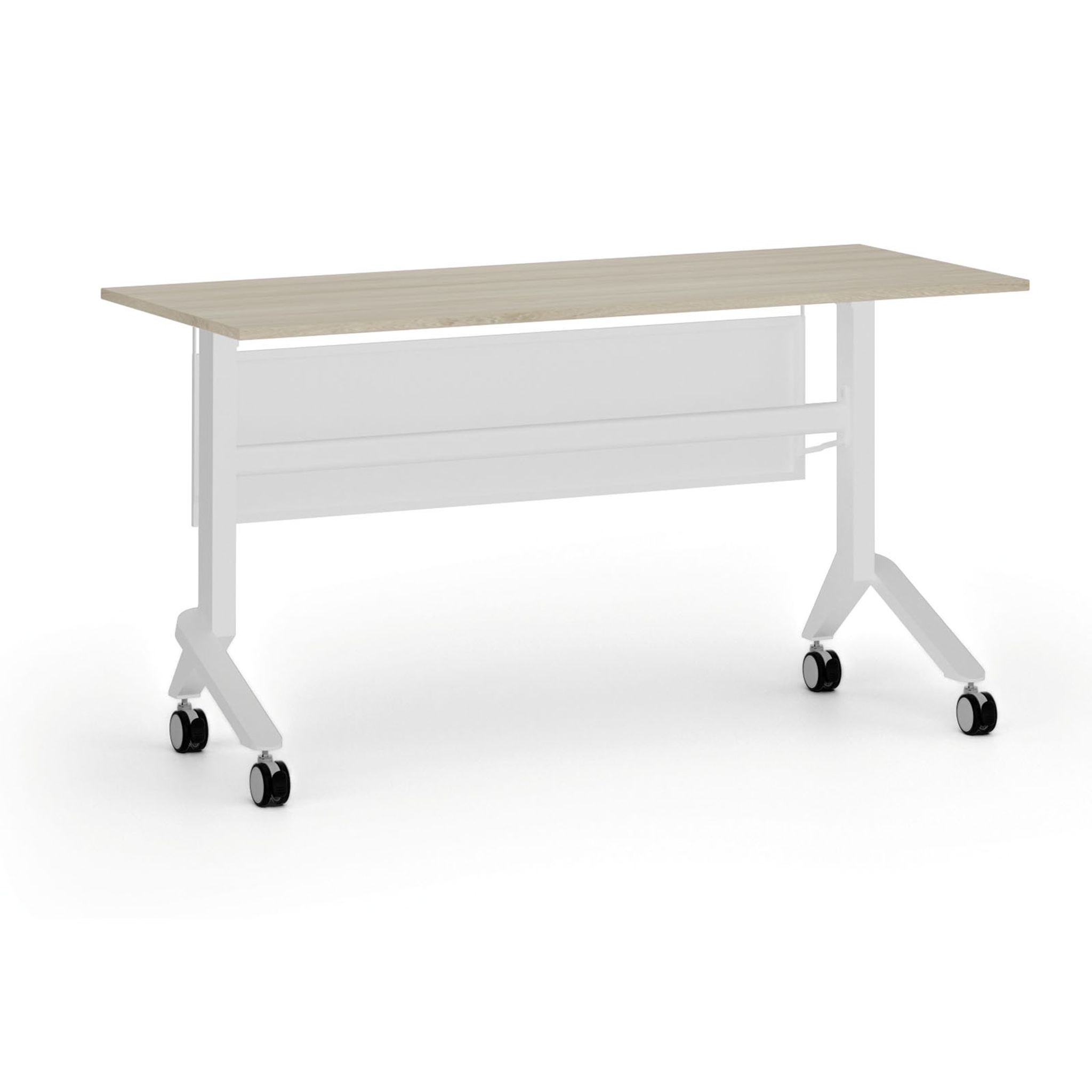Mobiler Schreibtisch PRIMO MOVE, 140x60 cm, weißes Metallgestell, Eiche natur