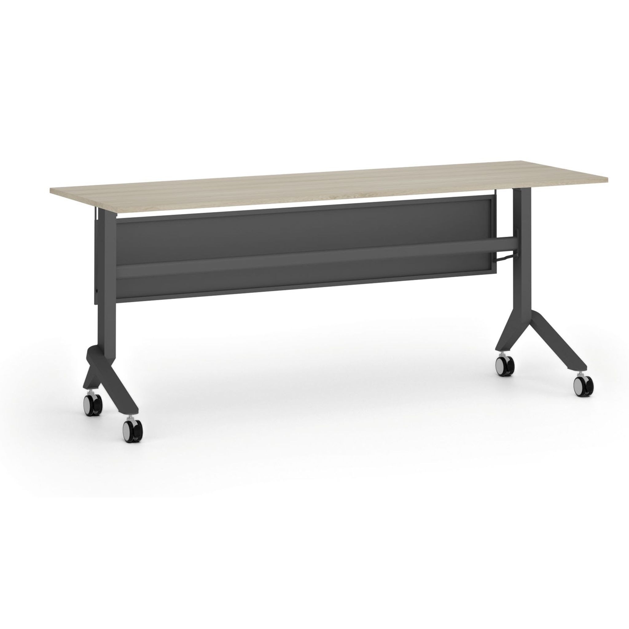 Mobiler Schreibtisch PRIMO MOVE, 180x60 cm, schwarzes Metallgestell, Eiche natur