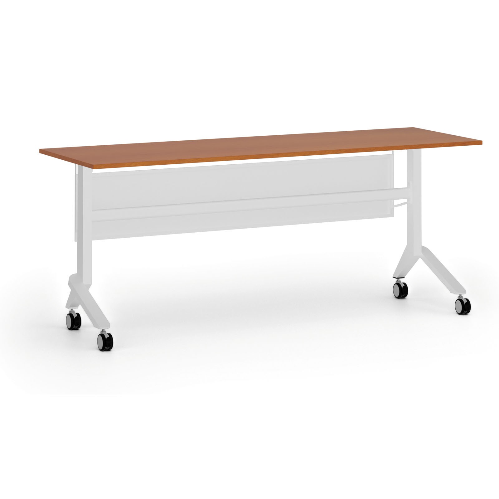 B2B Partner Mobiler Schreibtisch PRIMO MOVE, 180x60 cm, weißes Metallgestell, Kirschbaum