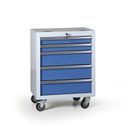 Mobiler Werkstatt-Werkzeugkasten G2, 5 Schubladen, 645 x 460 x 860 mm, blau