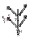 Monitorhalter hinten der Tischplatte, 4 Monitoren