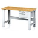 Nastaviteľný dielenský stôl MECHANIC I, závesný box na náradie, 2 zásuvky, 1500x685x700-1055 mm, sivé dvere