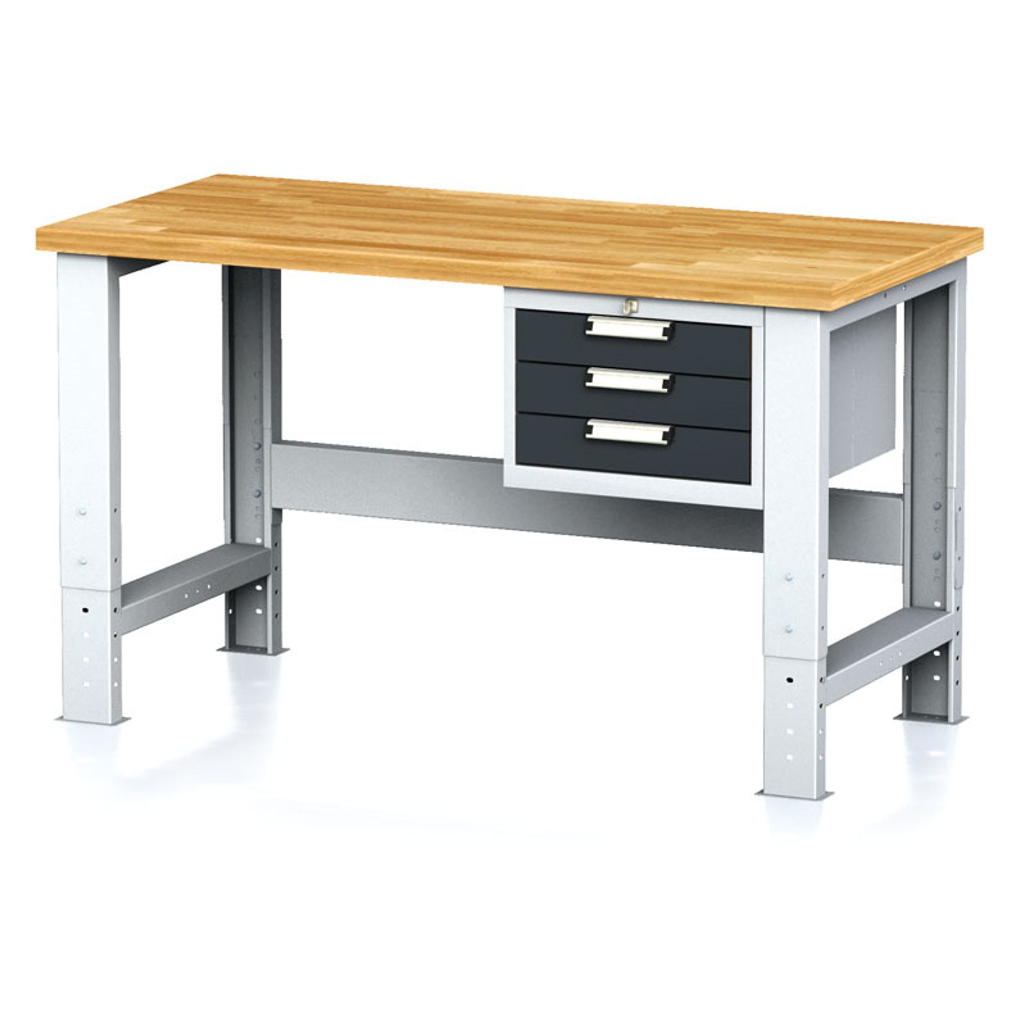 Nastaviteľný dielenský stôl MECHANIC I, závesný box na náradie, 3 zásuvky, 1500x685x700-1055 mm, antracitové dver
