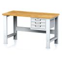 Nastaviteľný dielenský stôl MECHANIC I, závesný box na náradie, 3 zásuvky, 1500x685x700-1055 mm, sivé dvere