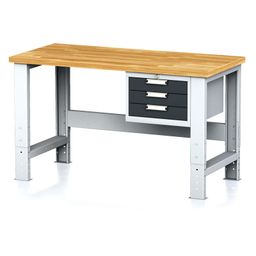 Nastavitelný dílenský stůl MECHANIC I ,závěsný box na nářadí, 3 zásuvky, 1500x685x700-1055 mm, antracitové dveř