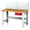 Nastavitelný dílenský stůl MECHANIC I , závěsný box na nářadí, nástavba, 1 zásuvka, 1500x685x700-1055 mm, červené