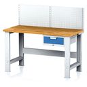 Nastavitelný dílenský stůl MECHANIC I , závěsný box na nářadí, nástavba, 1 zásuvka, 1500x685x700-1055 mm, modré