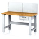Nastavitelný dílenský stůl MECHANIC I , závěsný box na nářadí, nástavba,1 zásuvka, 1500x685x700-1055 mm, šedé