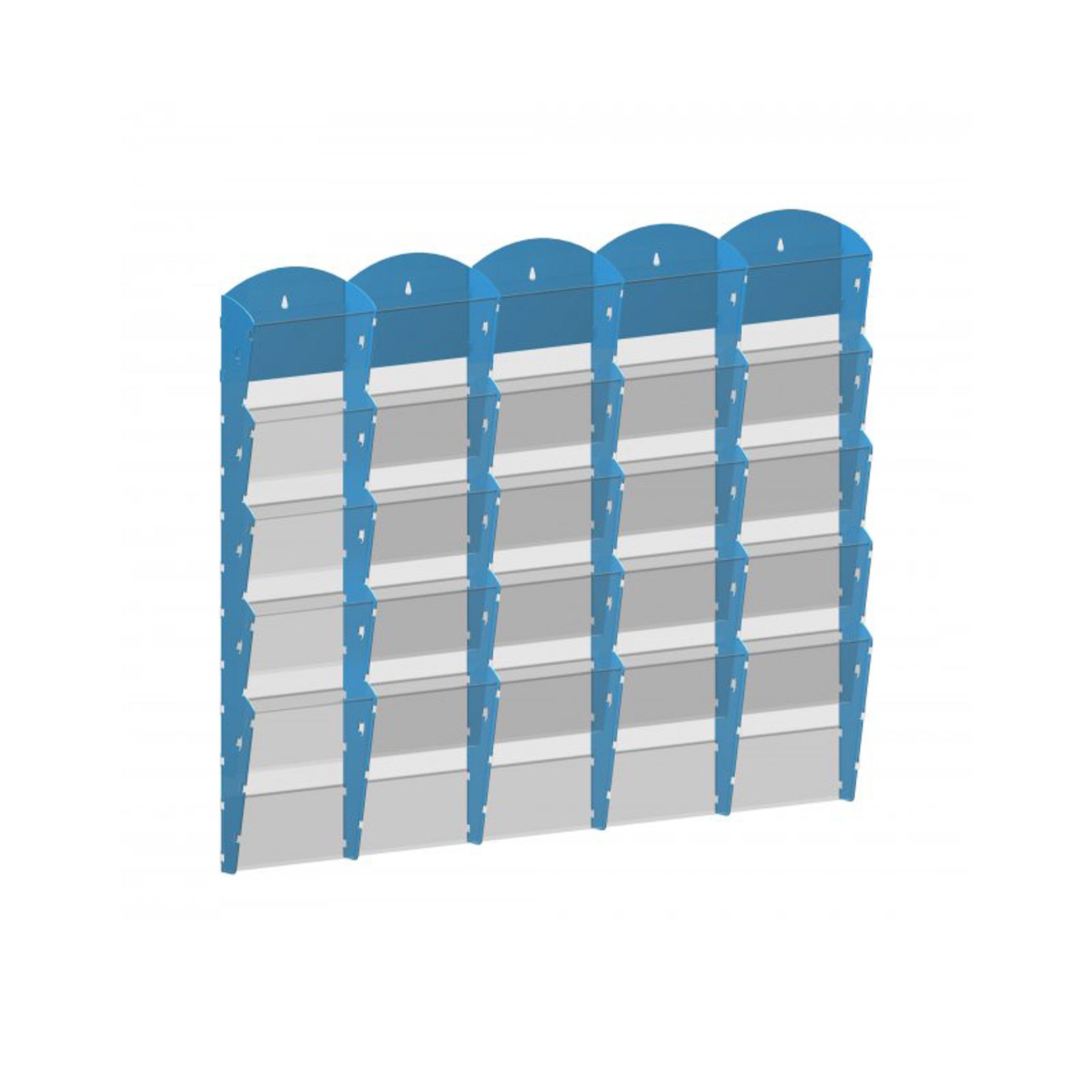 Nástěnný plastový zásobník na prospekty - 5 x 5 A4, modrý