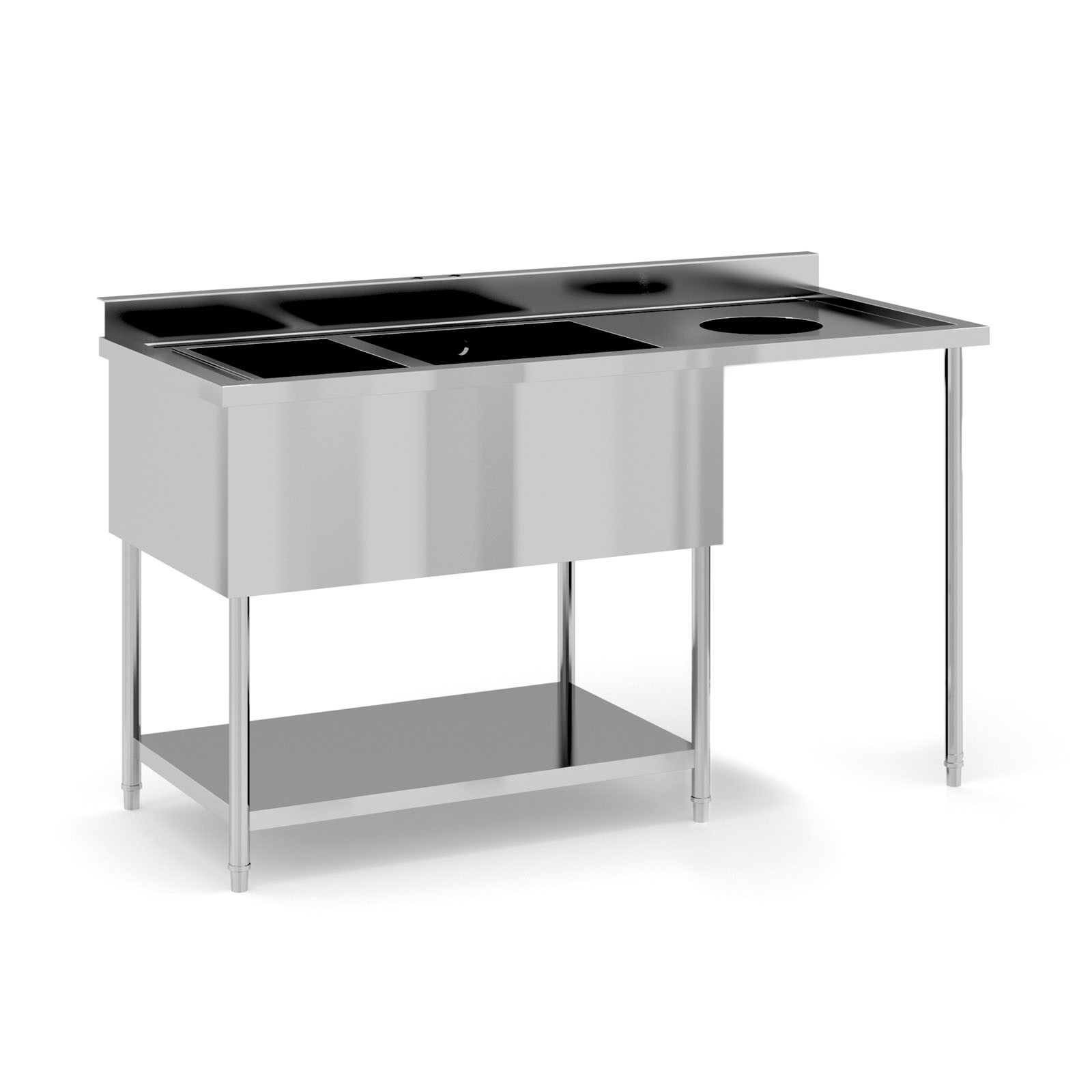 Fotografia produktu: Nerezový umývací stôl, 2 drezy, otvor na odpad, 1500 x 610 x 850 mm