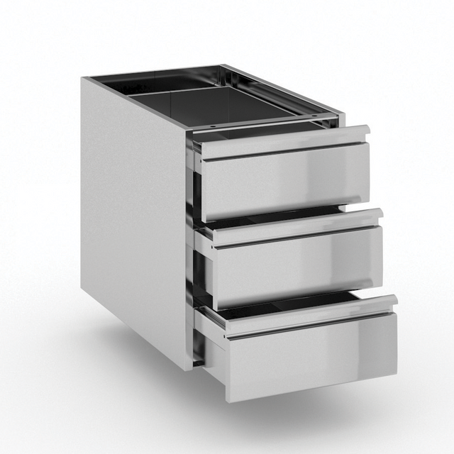 Nerezový zásuvkový kontajner, 3 zásuvky, 400 x 660 x 528 mm