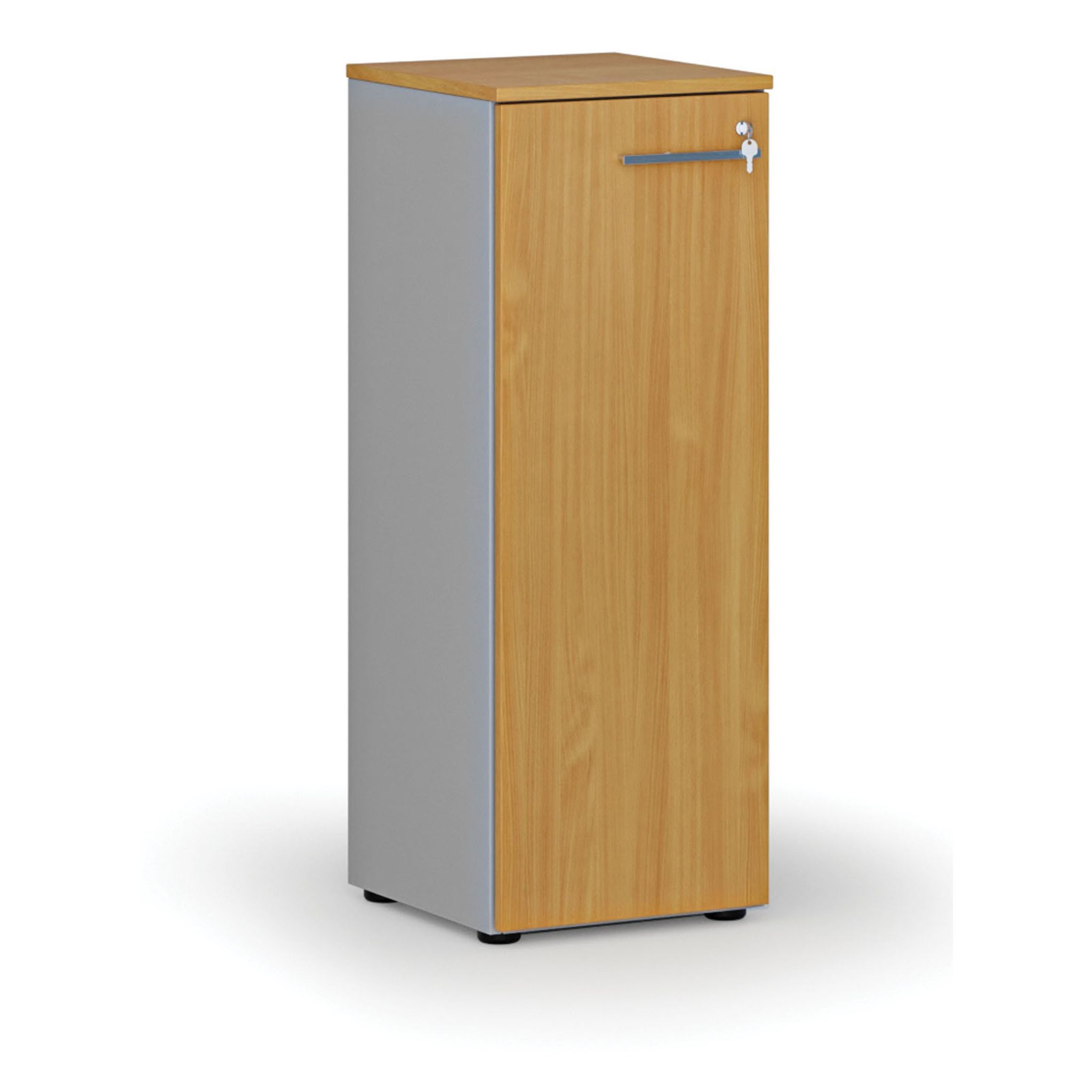 Niedriger Büroschrank mit Tür PRIMO GRAY, 400 x 420 x 1087 mm, Grau/Buche