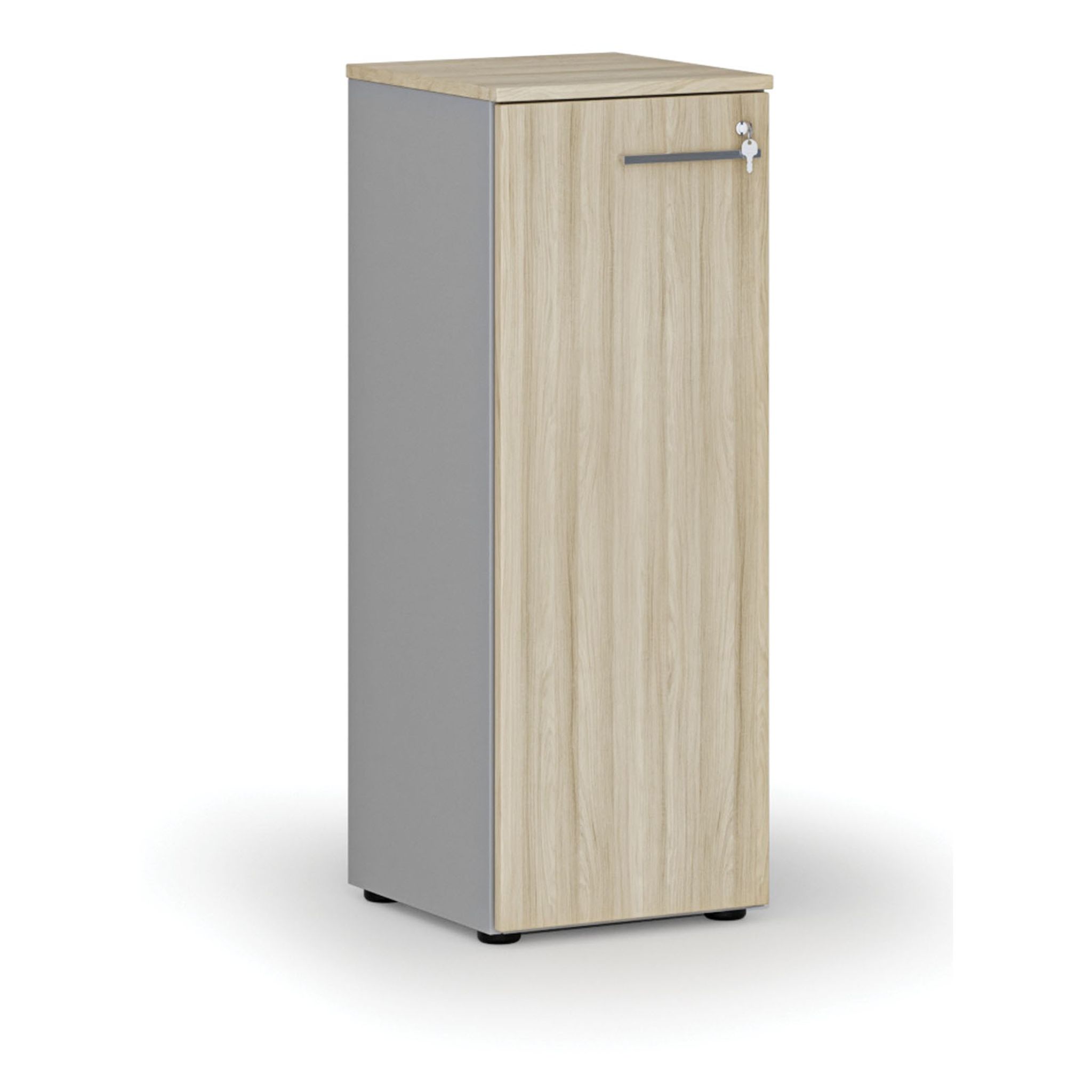 Niedriger Büroschrank mit Tür PRIMO GRAY, 400 x 420 x 1087 mm, grau/eiche natur