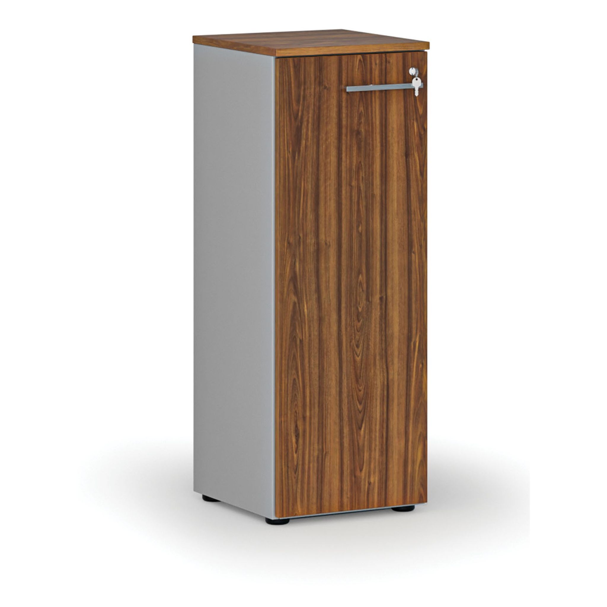 Niedriger Büroschrank mit Tür PRIMO GRAY, 400 x 420 x 1087 mm, grau/Nussbaum