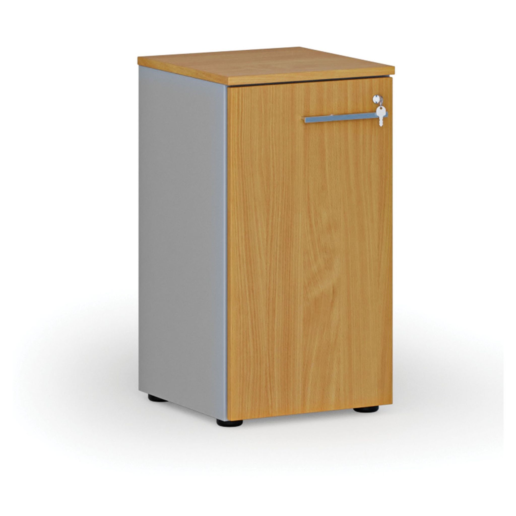 Niedriger Büroschrank mit Tür PRIMO GRAY, 400 x 420 x 740 mm, Grau/Buche