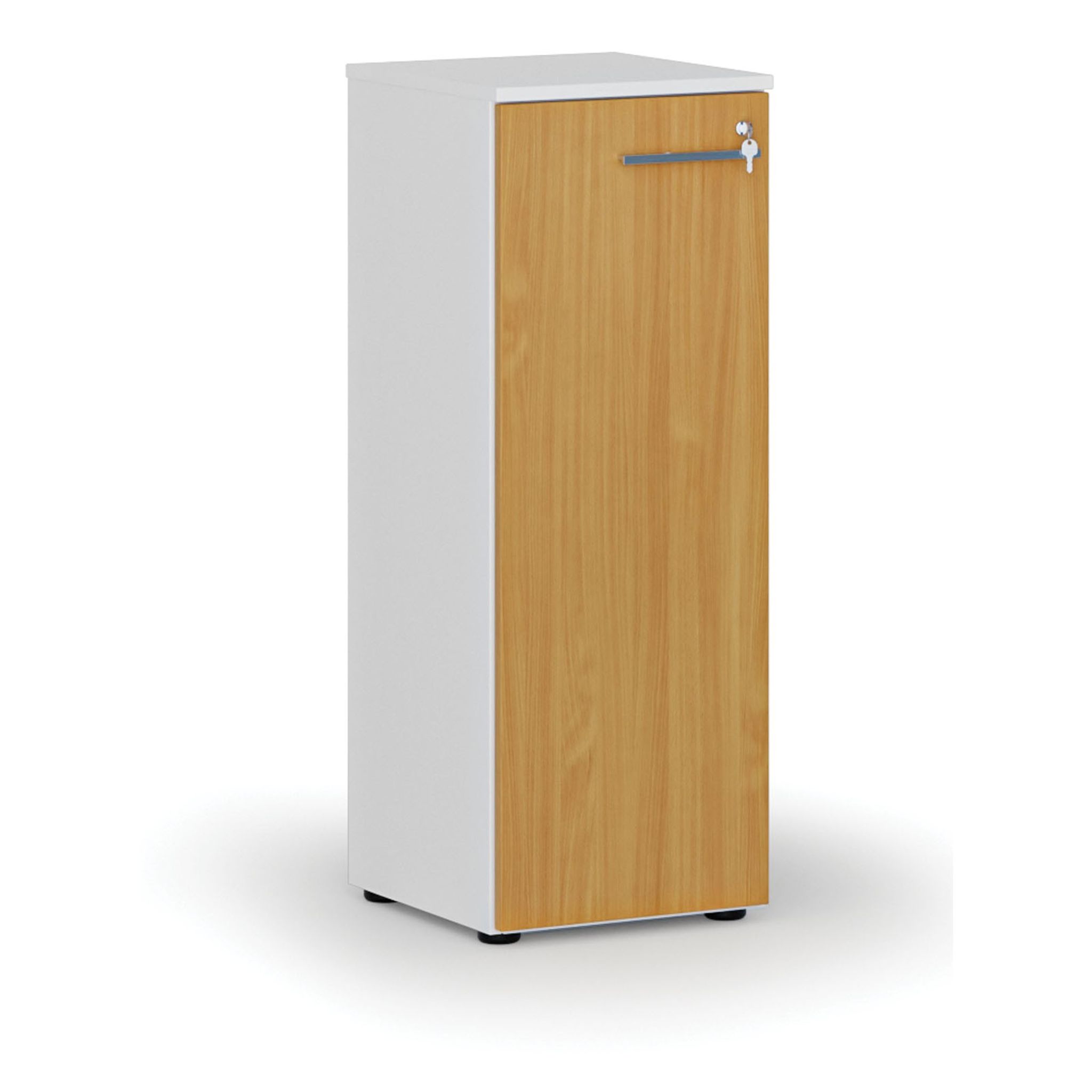 Niedriger Büroschrank mit Tür PRIMO WHITE, 400 x 420 x 1087 mm, Weiß/Buche