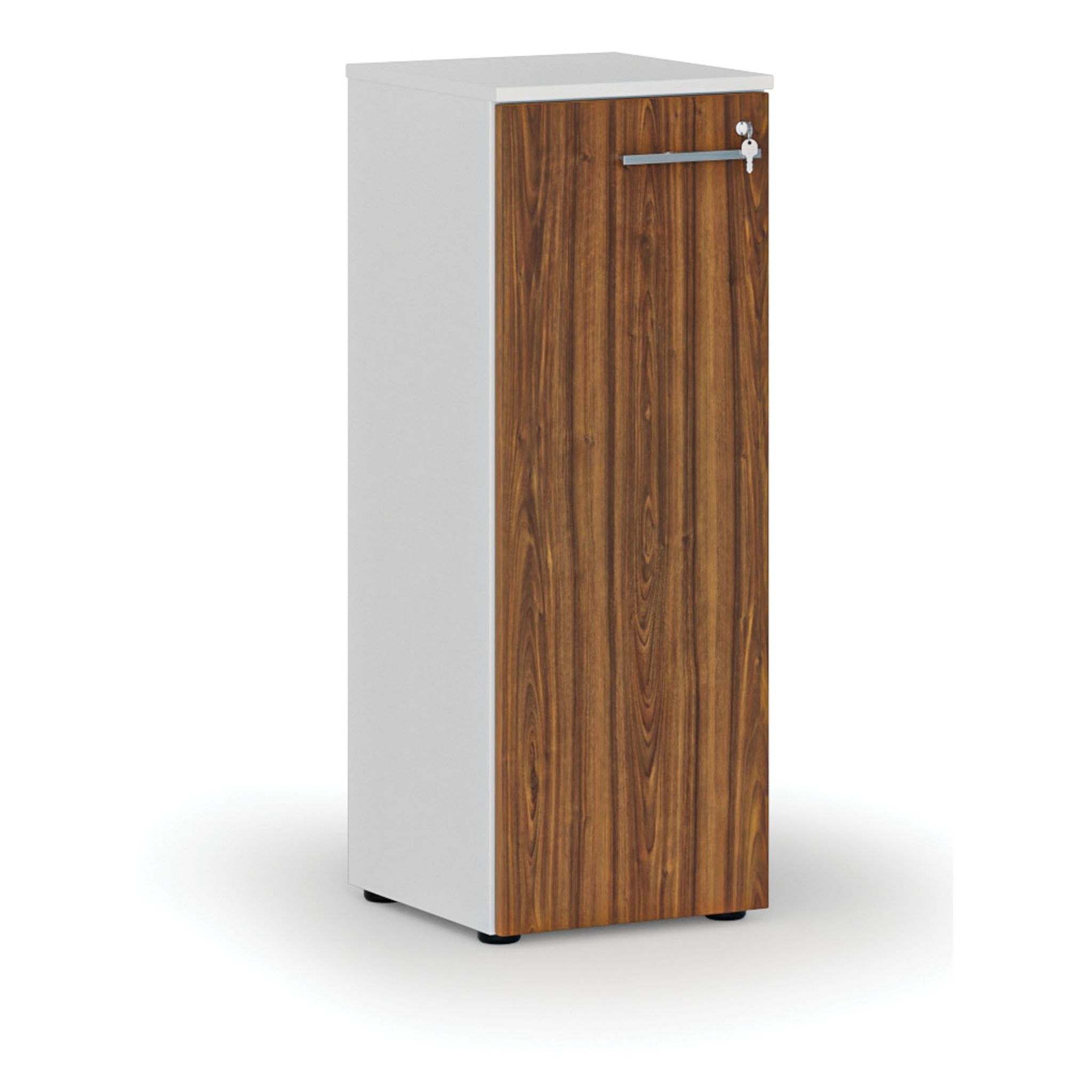 Niedriger Büroschrank mit Tür PRIMO WHITE, 400 x 420 x 1087 mm, Weiß/Nussbaum