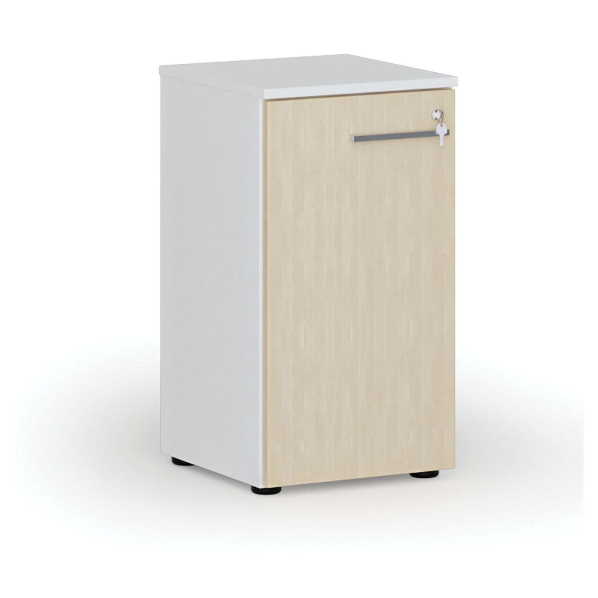 Niedriger Büroschrank mit Tür PRIMO WHITE, 400 x 420 x 740 mm, Weiß/Birke