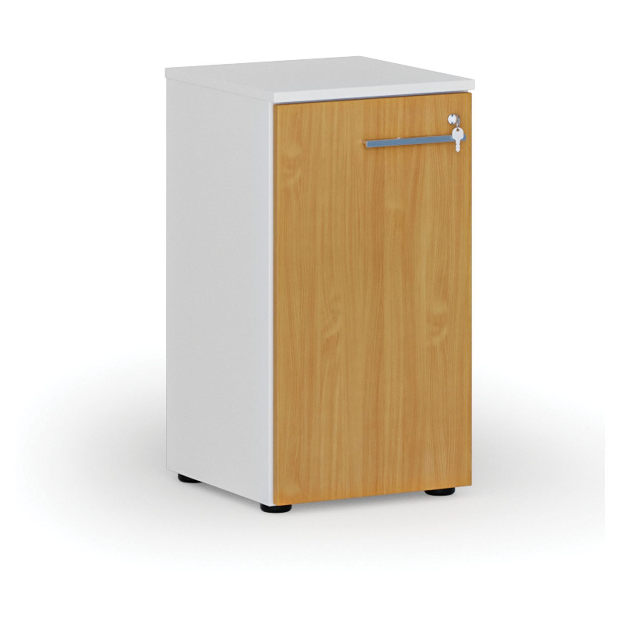 Niedriger Büroschrank mit Tür PRIMO WHITE, 400 x 420 x 740 mm, Weiß/Buche