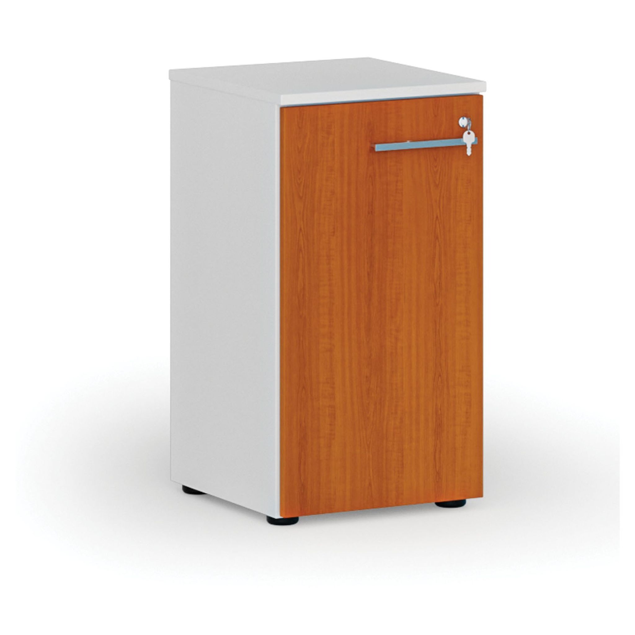 Niedriger Büroschrank mit Tür PRIMO WHITE, 400 x 420 x 740 mm, weiß/Kirsche