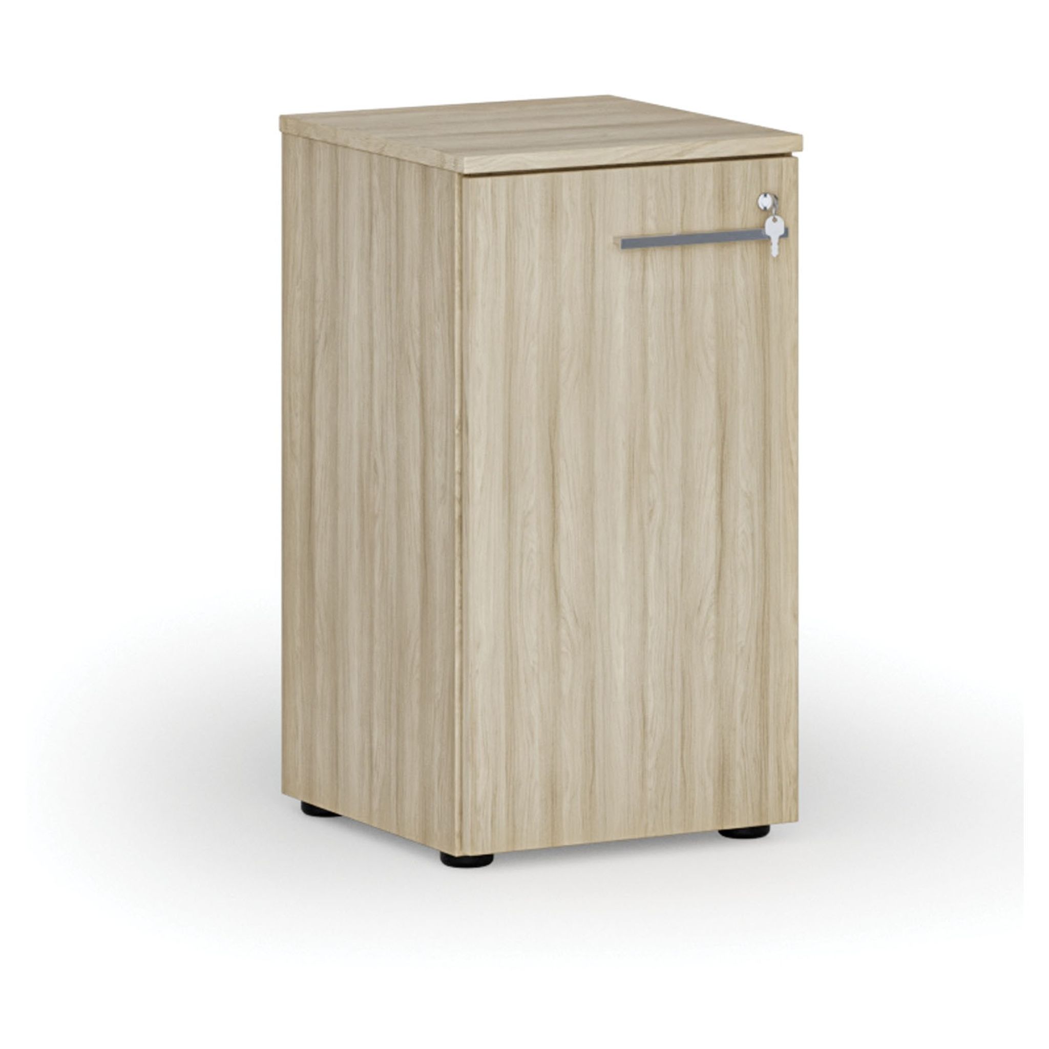 Niedriger Büroschrank mit Tür PRIMO WOOD, 400 x 420 x 740 mm, Eiche natur