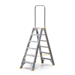 Obojstranné hliníkové schodíky ALVE FORTE s madlom, 2x6 stupňov, výška 1,28 m