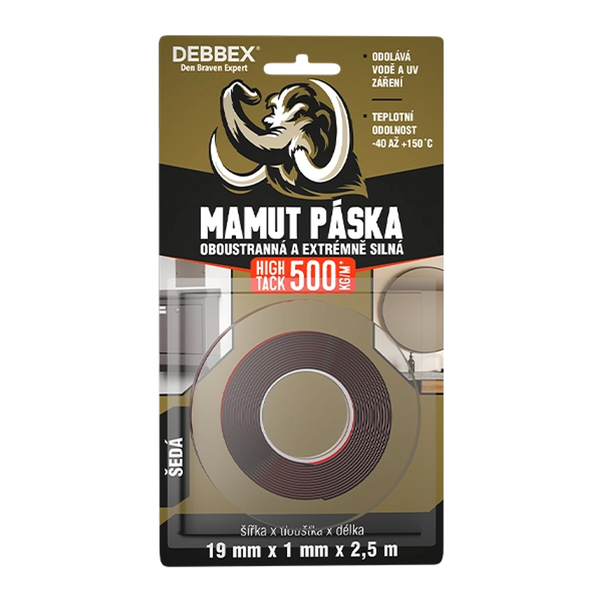 Oboustranná páska MAMUT HIGH TACK, šedá