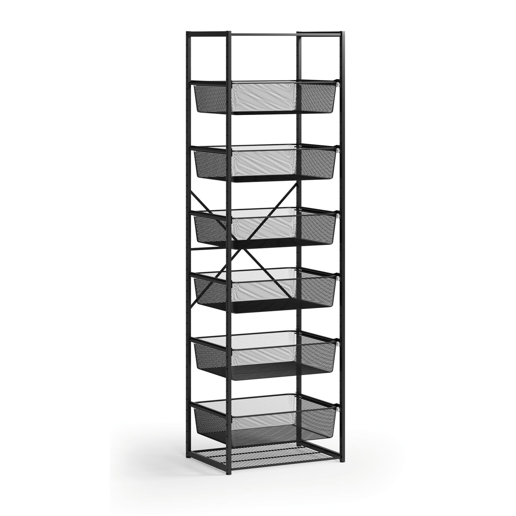 Otvorený košový regál, 6x koš s jemným sitom, TYP V, 600 × 460 × 2020 mm, čierna