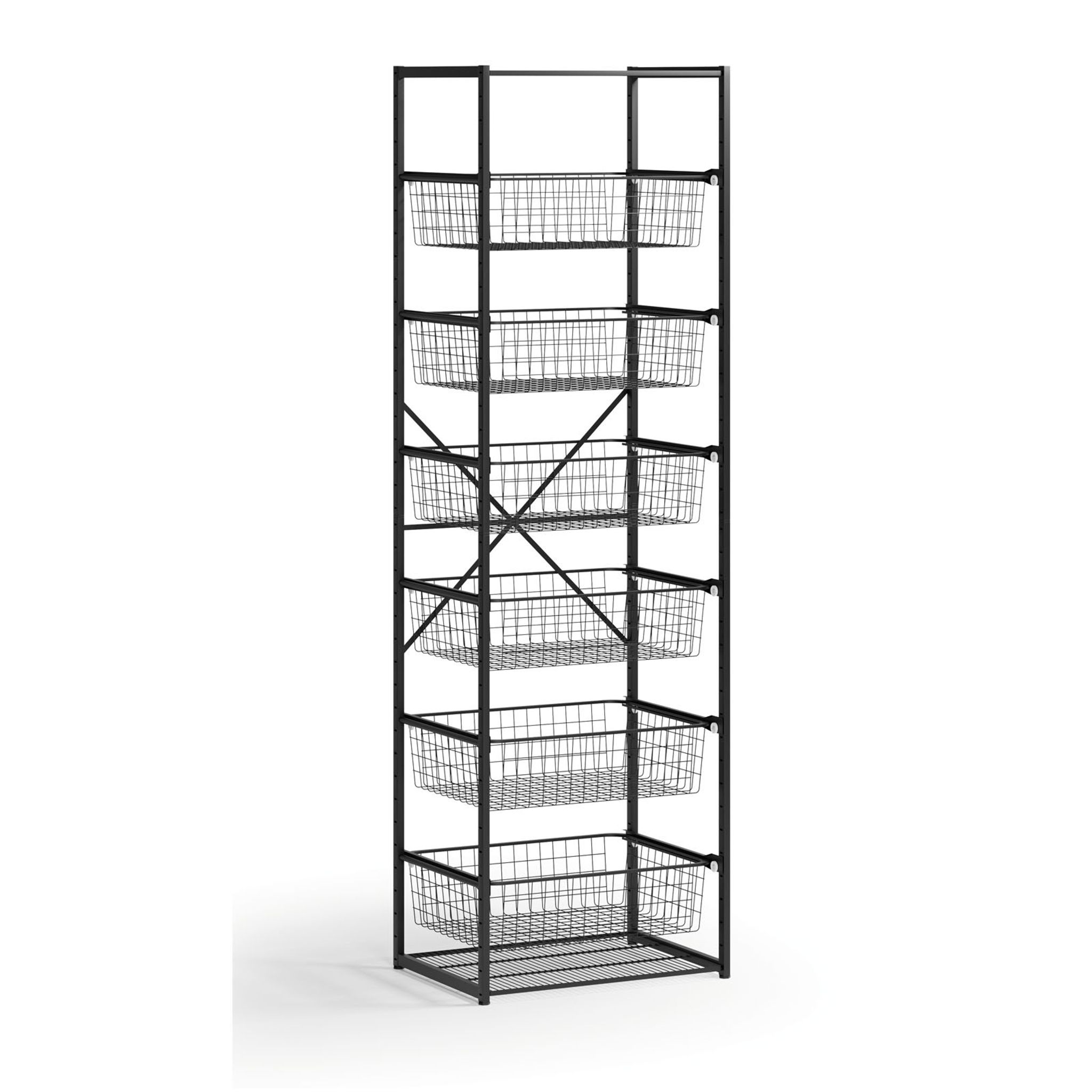 Otvorený košový regál, 6x koš, TYP VI, 600 × 460 × 2020 mm, čierna