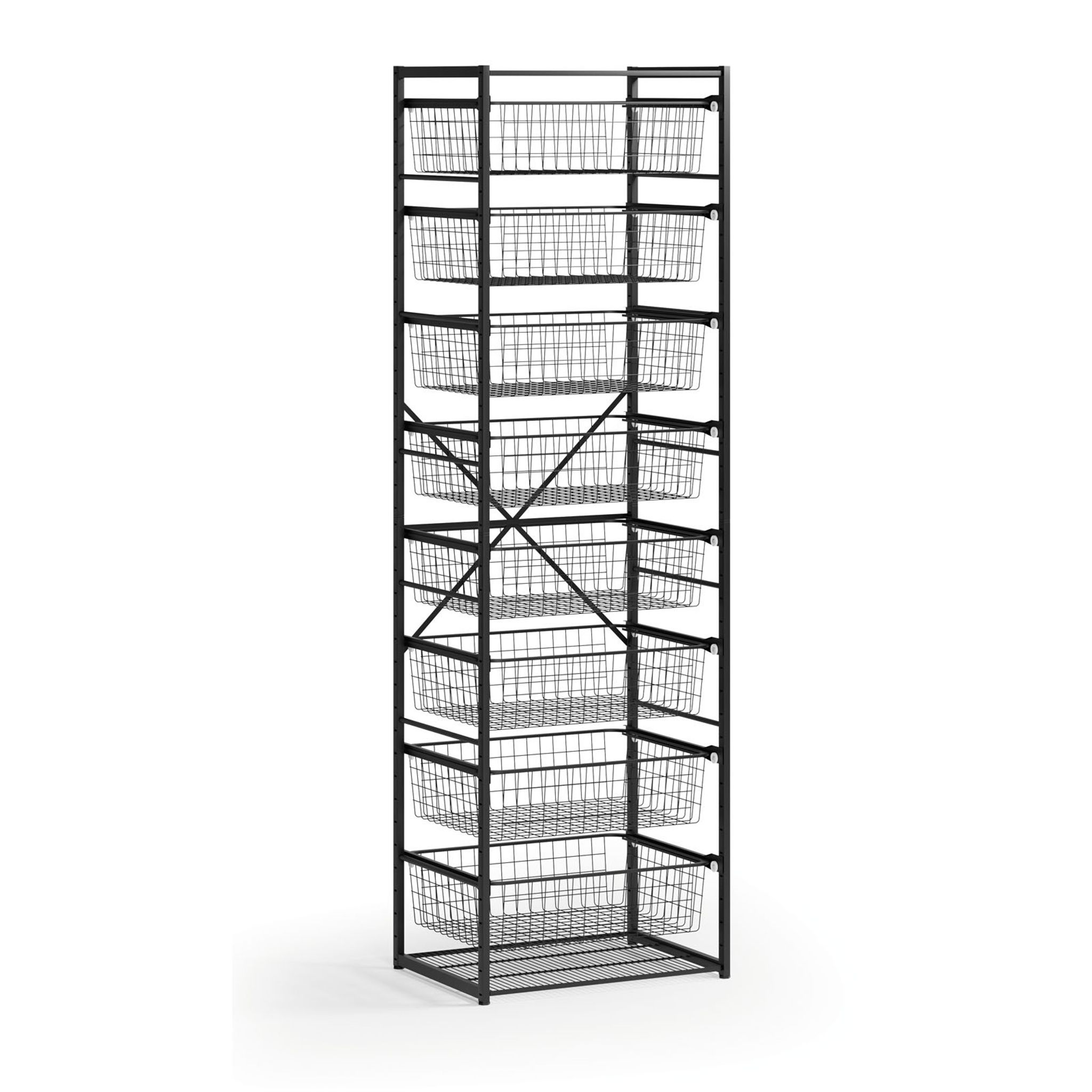 Otvorený košový regál, 8x koš, TYP VII, 600 × 460 × 2020 mm, čierna