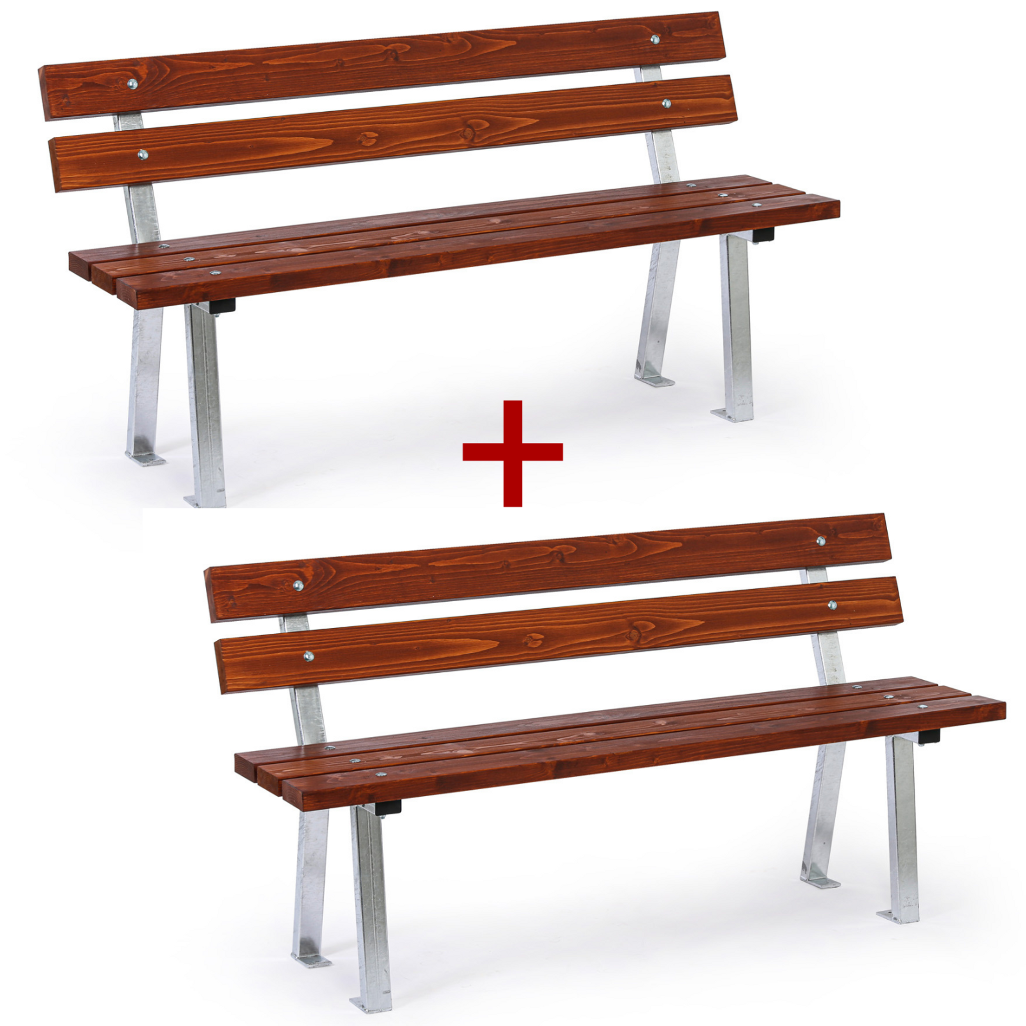 Outdoor-Bank WOODY mit Rückenlehne 1+1 GRATIS, verzinkt, 1500 mm, dunkel mahagonifarben