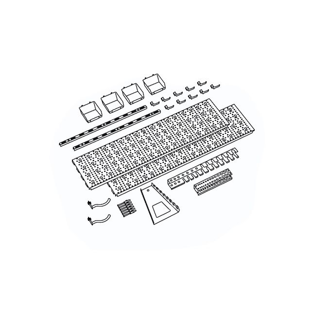 Panel na náradie a boxy ELEMENT SYSTEM, sada s 19 držiakmi na náradie a 4 boxy