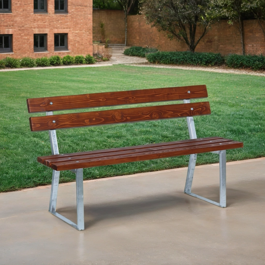 B2B Partner Standard Park Bench With Backrest Galvanized 150 cm Dark Mahogany 2