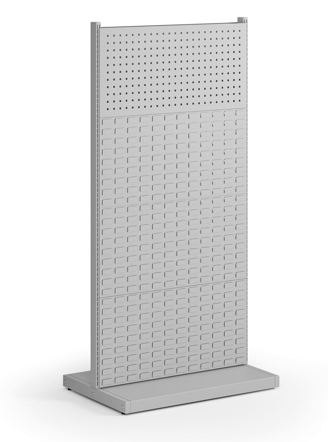 Fotografia produktu: Perforovaný stojan, obojstranný, 2x panel na náradie, 6x panel na boxy, 960 x 640 x 1964 mm