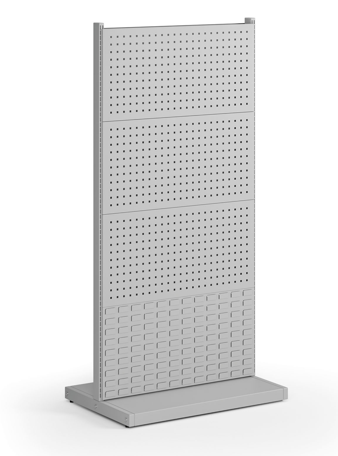 Fotografia produktu: Perforovaný stojan, obojstranný, 6x panel na náradie, 2x panel na boxy, 960 x 640 x 1964 mm
