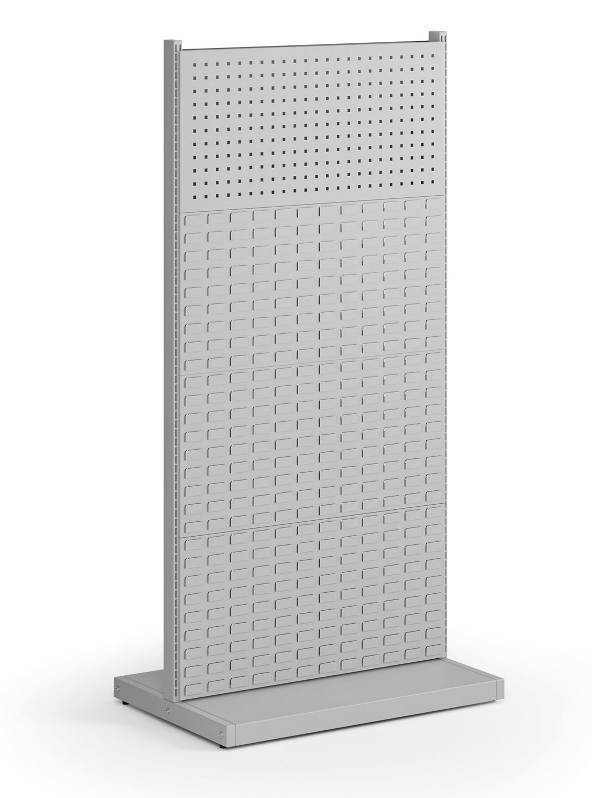 Perforovaný stojan, oboustranný, 2x panel na nářadí, 6x panel na boxy, 960 x 640 x 1964 mm