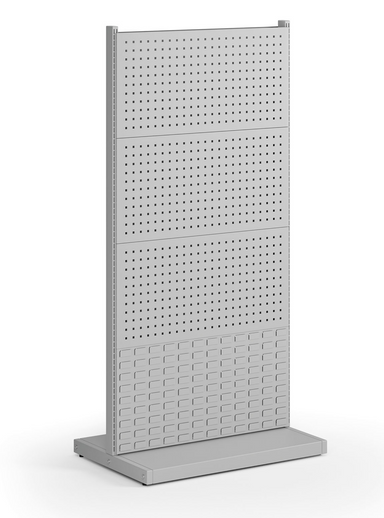 Perforovaný stojan, oboustranný, 6x panel na nářadí, 2x panel na boxy, 960 x 640 x 1964 mm