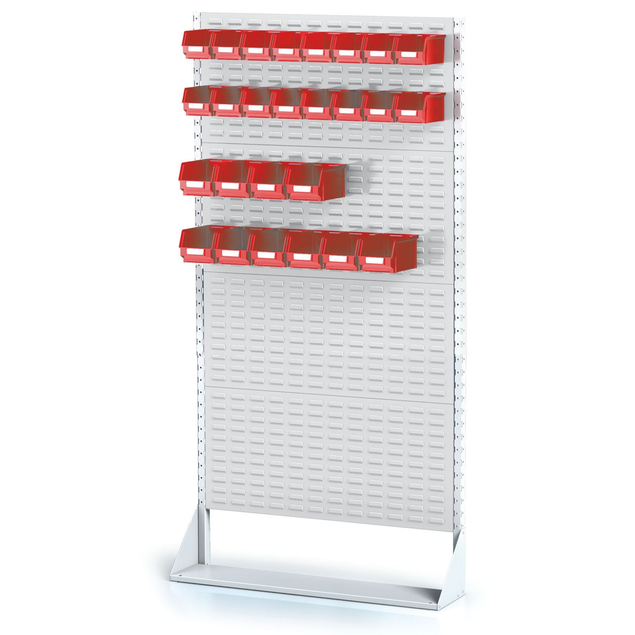 Perforovaný stojan s panelmi na boxy, 4 poschodia, základné pole