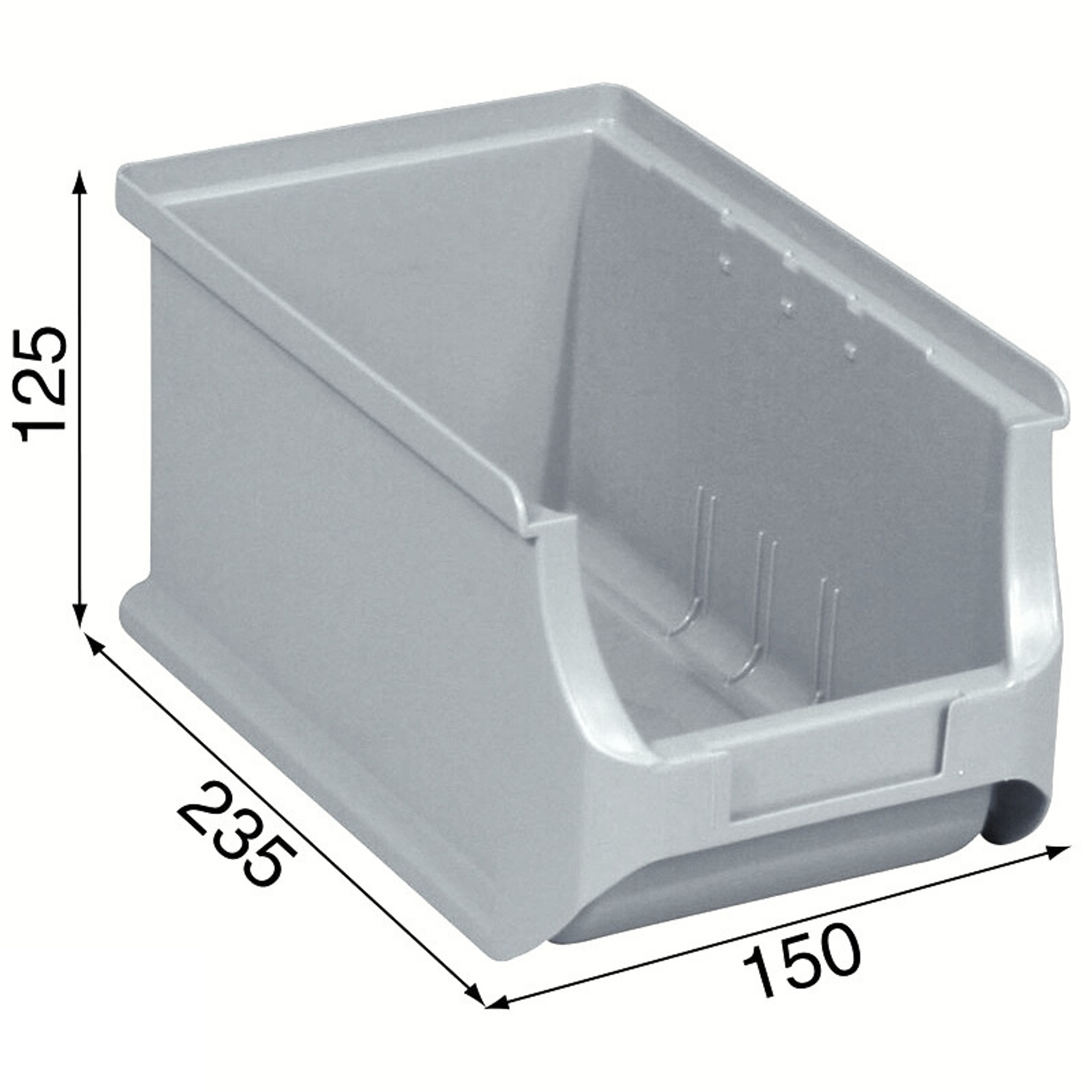 Plastikowe pojemniki PLUS 3, 150 x 235 x 125 mm, szare, 24 szt.