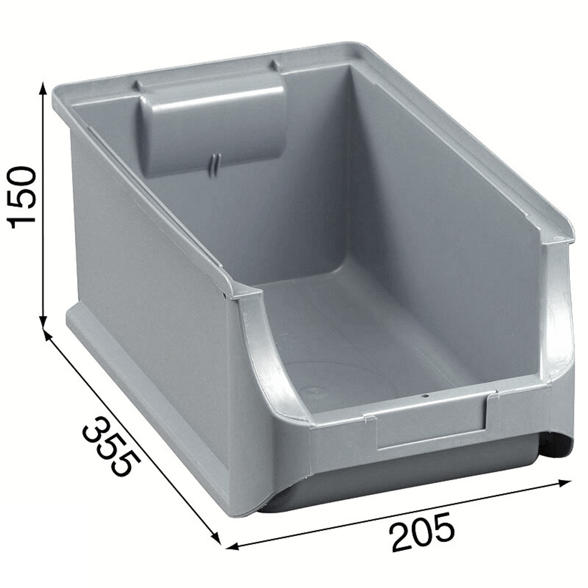 Plastikowe pojemniki PLUS 4, 205 x 355 x 150 mm, szare, 12 szt.