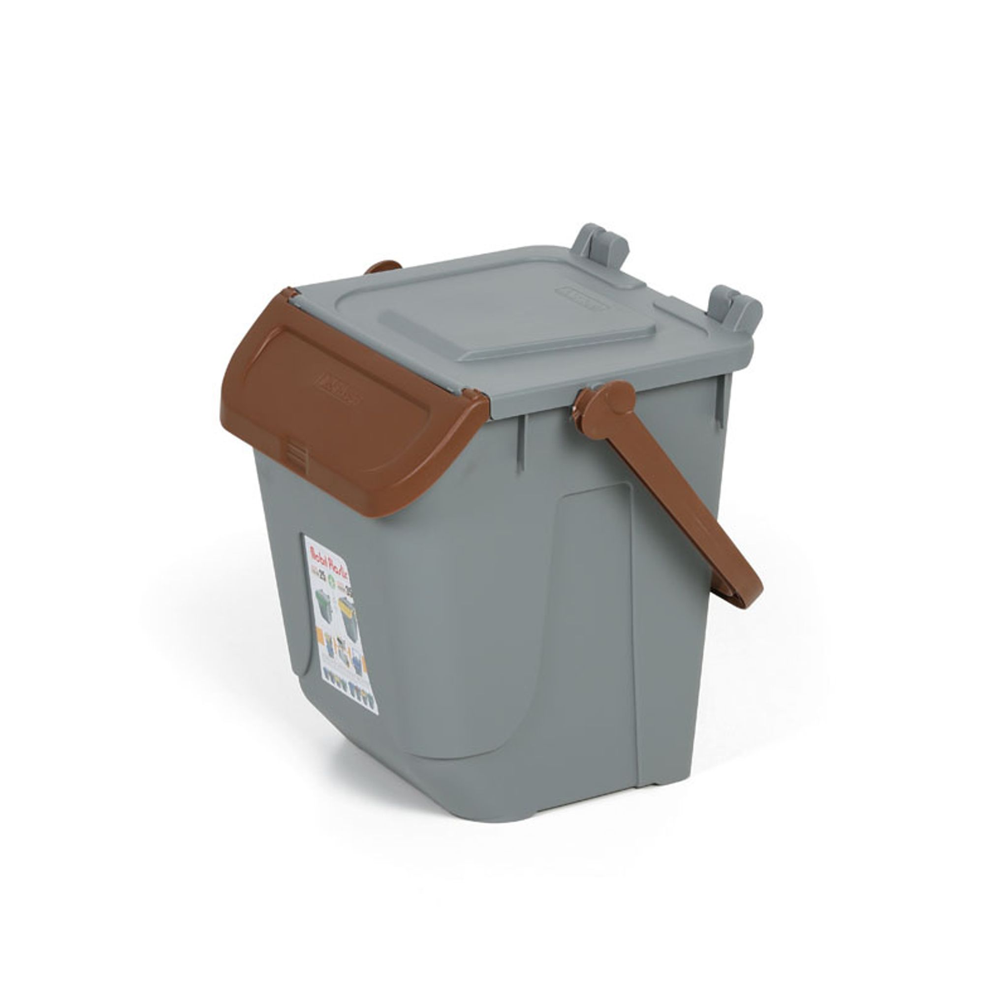 Plastikowy kosz do segregacji odpadów ECOLOGY, 25 l, szaro-brązowy