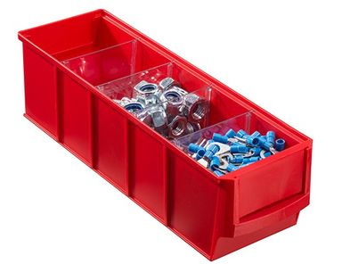 Plastikowy pojemnik do regału ShelfBox typ A - 91 x 300 x 81 mm, 16 szt., czerwony