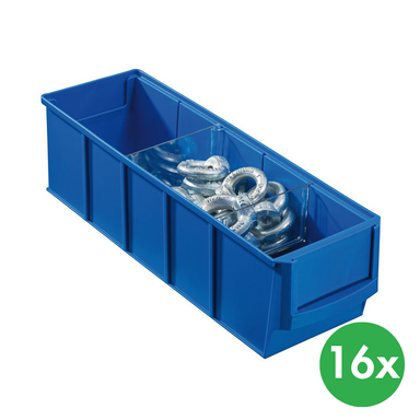 Plastikowy pojemnik do regału ShelfBox typ A - 91 x 300 x 81 mm, 16 szt., niebieski